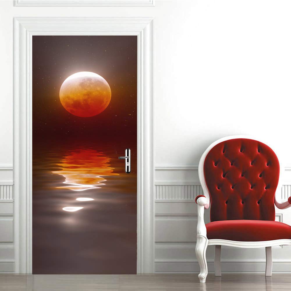 Affiche de porte trompe l'oeil lune sticker 3D pour agrandir une petite pièce 73x205cm