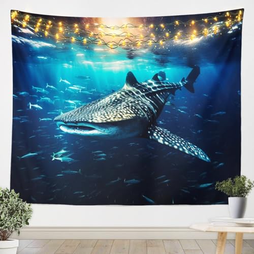 Tapisserie murale océan et monde sous-marin deco murale grand bleu enfant