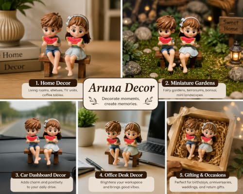 Image of Miniature Cute Watermelon Couple Figurines for Home Decor Fairy Garden Dollhouse Accessories Tabletop Showpiece Gift Item Set of 2 Blue