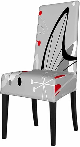 Numland Fundas para sillas de comedor con patrón atómico de mediados de siglo, modernas, vintage, modernas, geométricas, estirables, lavables,