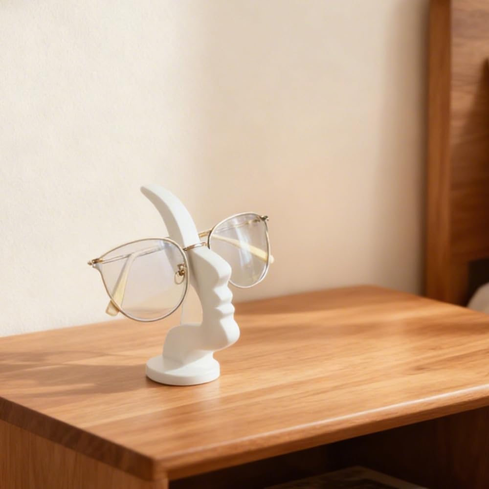 Face Design Eyeglass Holder & Sunglasses Storage Rack, Bar Shape Human Profile Interesting and Simple 3D Printed Artistic Decor for Home Office, Glasses Organizer White