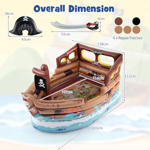 COSTWAY Inflatable Pirate Ship Bouncy House with Sword and Hat - Image 6