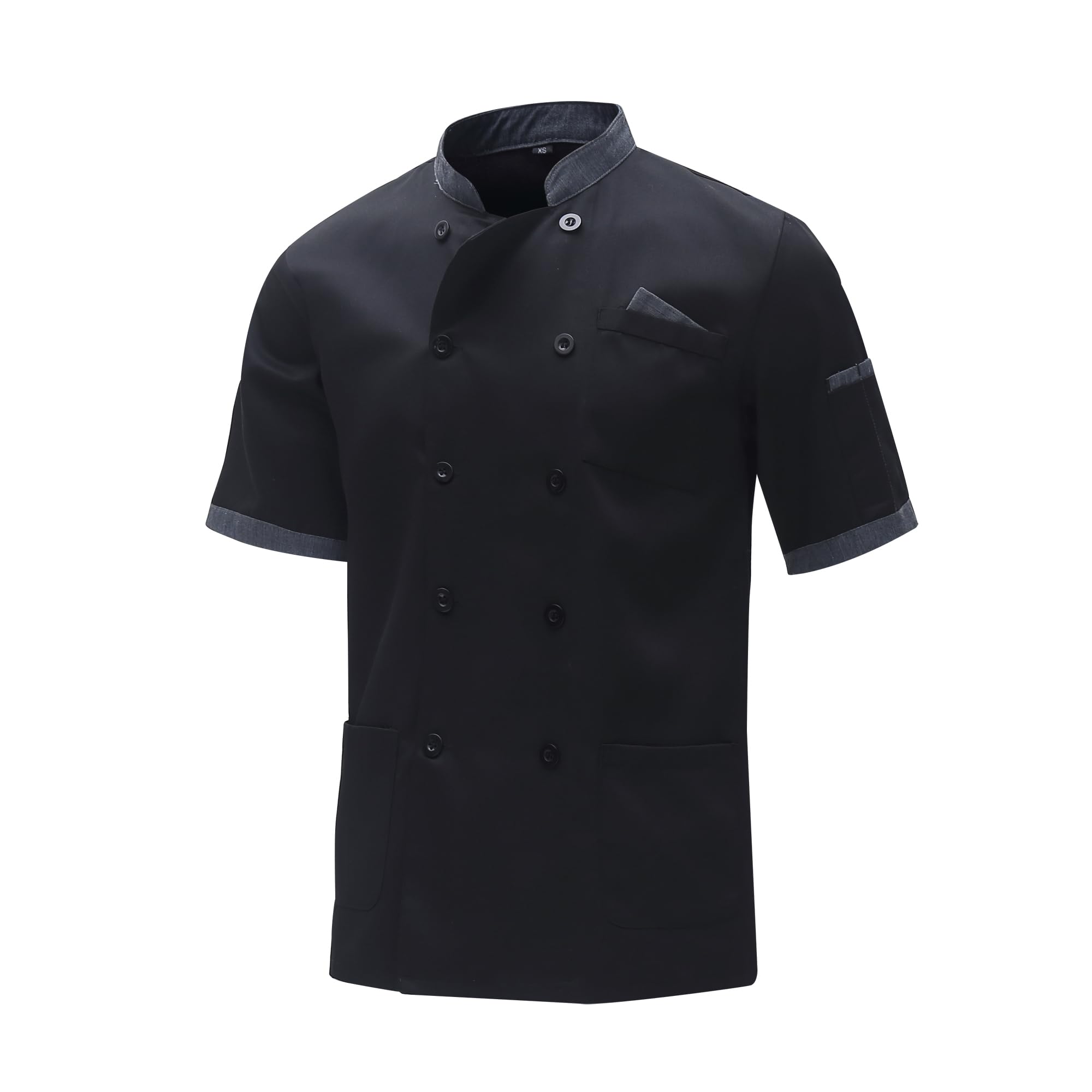 Veste de Cuisine Homme Vêtement de Chef Professionnel Veste avec Poche Cuisine Homme de Chef Cuisine à Manches Courtes Hôtel Restaurant Manteau Uniforme