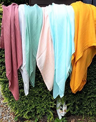 U.S Gift baby boy or girl,2 extra-large (120x120cm) & 4 large (60-60cm) luxury bamboo/organic cotton muslin swaddle/receiving blankets & dry lavender bag,gift-boxed,Blue Orange Green Grey Brown Peach