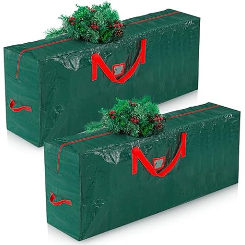 Meonum 2 Pcs Christmas Tree Storage Bags, Fit up to 9 ft Disassembled Tree Large Xmas Tree Bag with Handles, Waterproof Artificial Christmas Tree Box with Dual Zipper for Wide Opening Cover