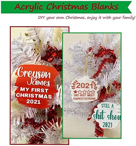 22 Pcs 3 Inch Acrylic Christmas Blanks Clear Round Acrylic Ornaments with Ribbon, Round Clear Acrylic Plastic Discs for Acrylic Christmas Tree Decorations
