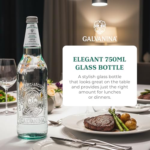 Image of Galvanina Sparkling Mineral Water - Premium Italian Sparkling Mineral Water, 750 ml (12 Glass Bottles) | Bright, Lively Bubbles with Refreshing Finish.