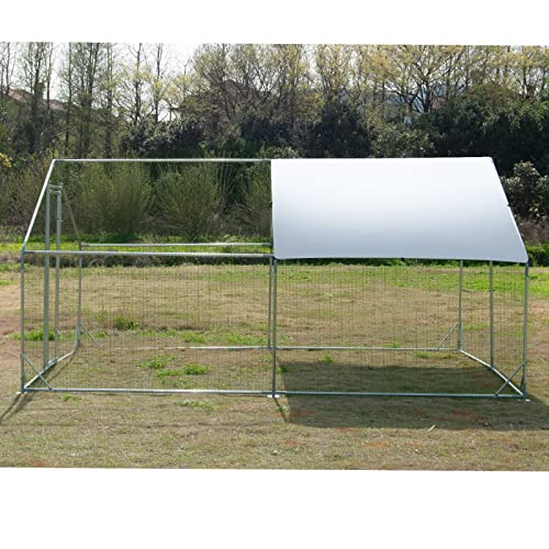 Large Metal Chicken Coop Walk-In Poultry Cage Hen Run House Cage Spire Shaped Cage With Waterproof And Anti-Ultraviolet Cover For Outdoor Backyard Farm Use (1" Diameter, 13.2’ L × 9.84’ W) #TOP1
