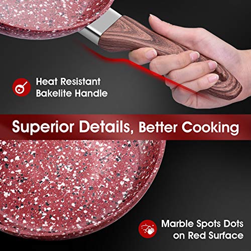 CSK 8" Nonstick Frying Pan - Frying Pan with Natural Textured Bakelite Handle, 100% APEO & PFOA-Free Granite Coating, Stone Earth Frying Pan and Skillet Cookware, Ideal for Self-Cooking