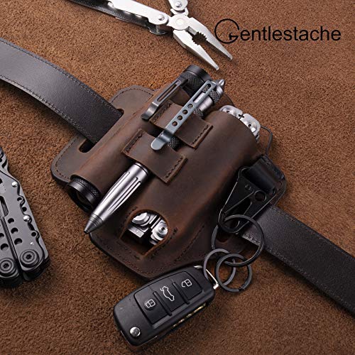 Gentlestache Multitool Belt Sheath, Edc Leather Belt Organizer, Belt Holder With Multitool Pouch, Flashlight Holder, Pen Holder And Keychain Clip, Practical Edc Belt Pouch For Men Dark Brown #TOP3