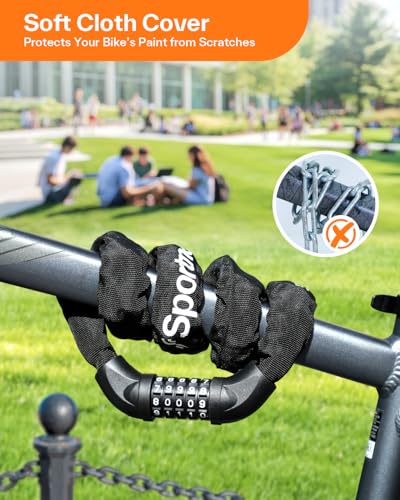 Image of Sportneer Bike Lock: 5 Digit Combination High Security Anti Theft Bike Chain Lock - 3.6ft Heavy Duty Keyless Bicycle Lock for Bike, Motorcycle, Scooter, Door & Gate - 6mm Thick, Easy to Use, Black