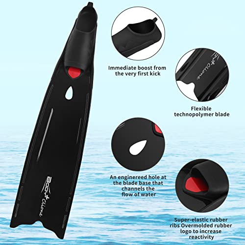 Long Angled-Blade Full Foot Fins, Spearfishing And Freediving Fin Scuba Swim Dive Booster (5.5-6.5, Black-B) #TOP3