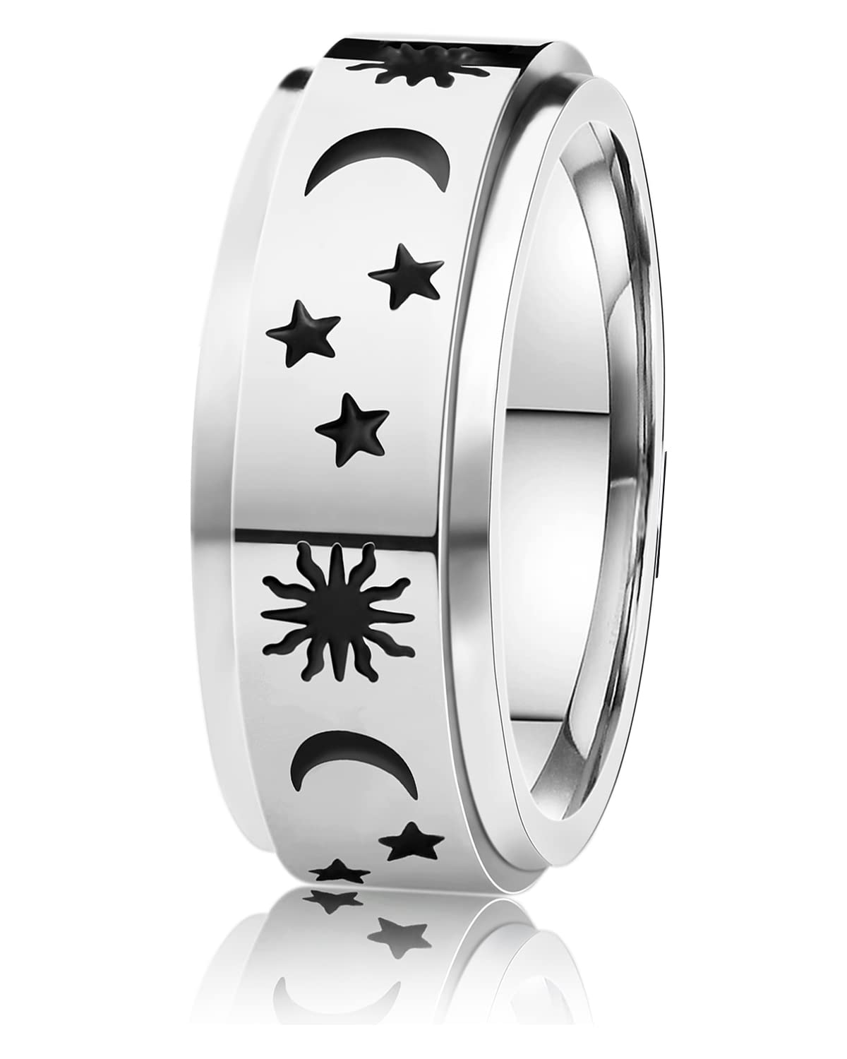 LAOYOU Fidget Anxiety Ring for Men | 8mm Spinner Band for Calming, Worry, Stress Relief & Mindfulness | Hypoallergenic Stainless Steel Comfort Fit Non