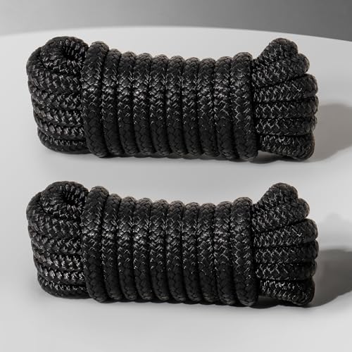 2 Pack Boat Dock Lines for Boat 3/8 x 15 Marine Grade Boat Nylon Rope Boat Ropes for Docking with Loop Double Braided Boat Lines for Boats Buoy Jet Ski Mooring Docking (Black)