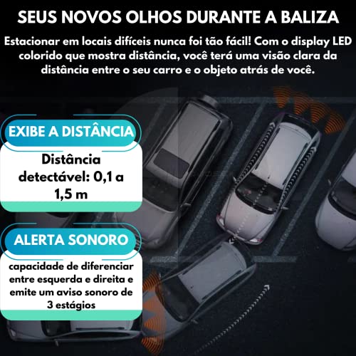 Sensor de Ré Estacionamento com 4 sensores, Display LED Colorido e Aviso Sonoro para Marcha Ré Com D