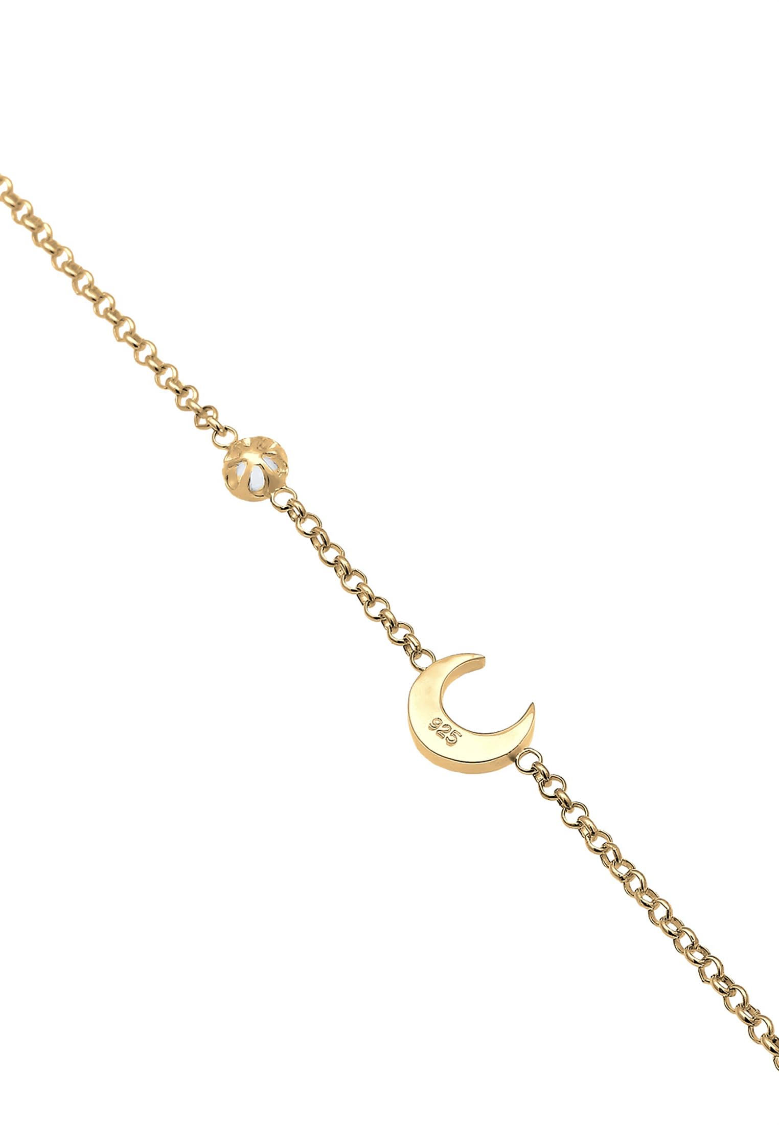 Elli Women's 925 Silver, Gold Plated Crescent Astro Moonstone Bracelet - 16cm length