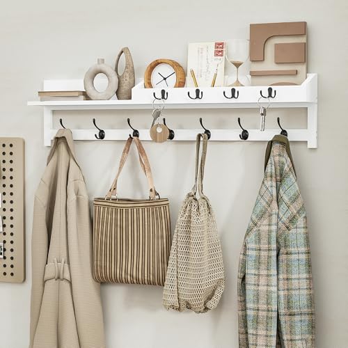 Image of AMBIRD 35 inch Coat Rack Wall Mount, Extra Long Coat Hooks Wall Mount, Entryway Shelf with 7 Dual Coat Hooks 4 Key Hooks Mail Organizer, Wooden Wall Coat Rack with Hooks, Key Holder Rack (White)