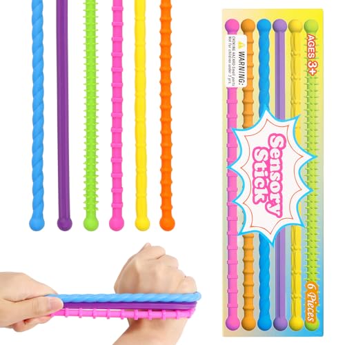 Yooyan 6 Stück Sensorische Fidget Sticks, Fidget Toys Stretch Spielzeug Set, Sensorische Fidget Spielzeuge, für Kinder Bunt Strukturierter Fidget-Twist-Entspannungsstab, Beruhigend Bei Stress Angst