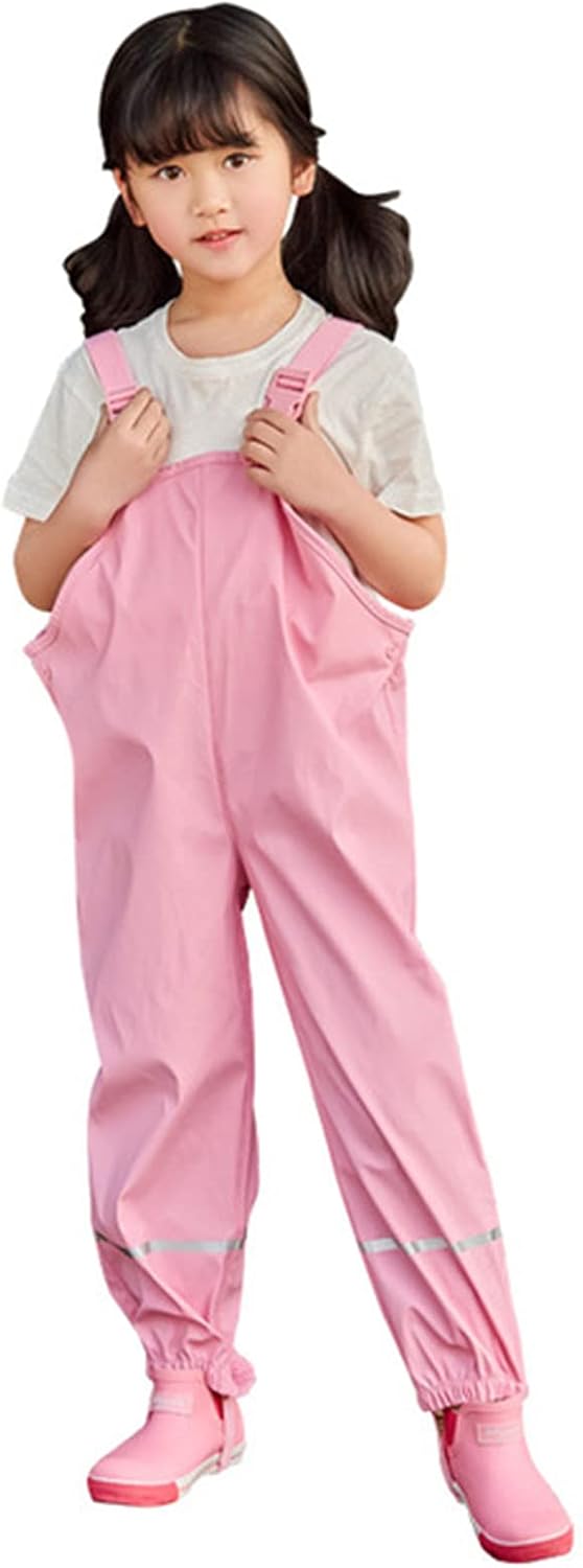 Toddler Kids Boys Girls Rain Dungarees Windproof Waterproof Mud Jumpsuit Girls Spring Clothes (Pink, 1-3Y)