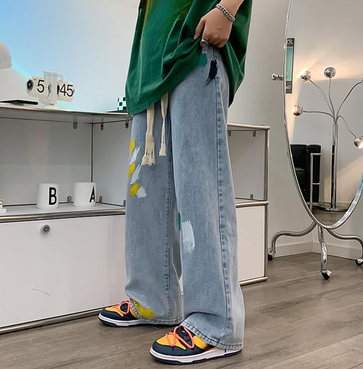 Barrel Jeans Men Y2K Hip Hop Elastic Waist Straight Leg Casual Loose Cute Graffiti Denim Pants Wide Leg Jeans2