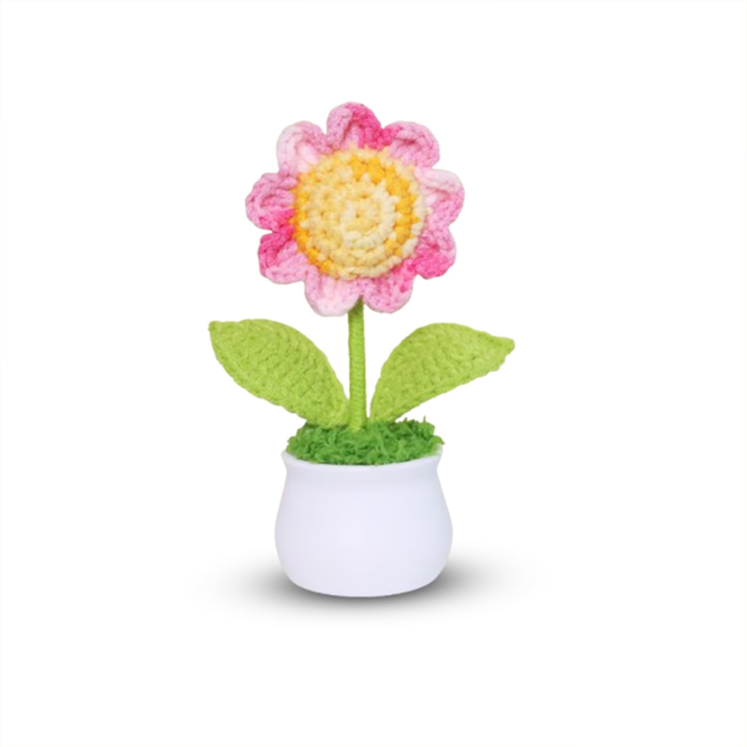 YellowCult Crochet Flowers Handmade Artifical Flower Small Knitted Potted Plants with