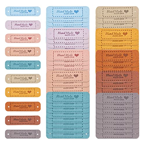 Nbeads 80 Pcs 10 Colors Pu Leather Label Tags, Rectangle Clothing Embossed Label Handmade Tag With Holes For Diy Jeans Bags Shoes Hat Diy Crafts Sewing Clothing Accessories 3/5×2-1/6" #TOP9