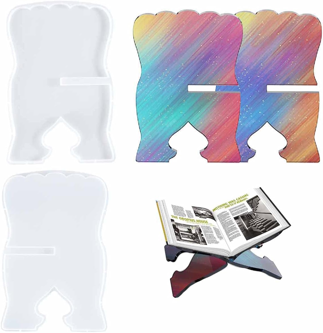 Yalulu 2Pcs Book Holder Resin Casting Molds, Music Stand Silicone Mould, Book Reading Stand Epoxy Molds, Bookshelf Epoxy Resin Mould
