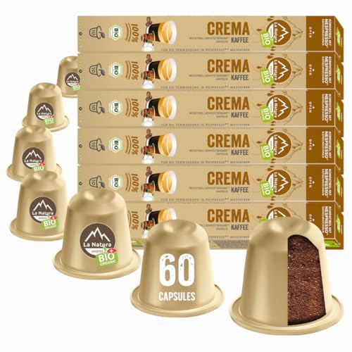 La Natura Lifestyle BIO KAFFEE CREMA | 100% Industriell Kompostierbare² Kaffeekapseln | Umweltfreundlich | 60 Kaffeekapseln | für Nespresso®³ Kapselmaschinen