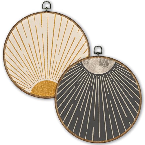 TLESKE Boho Orange Sun and Moon Round Wall Art Decor