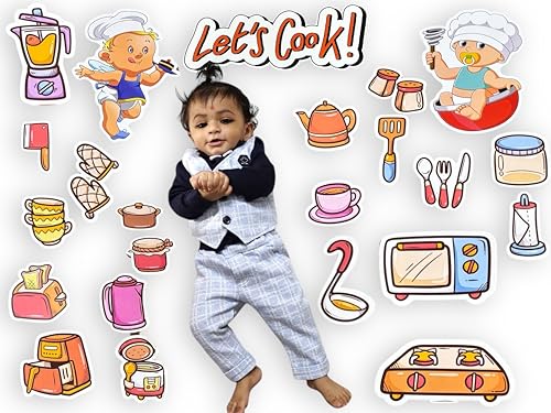 Image of 23+ Kitchen Theme Photo Booth Props | 250 GSM Cardstock Cards for Girls & Kids | Perfect for Baby Photoshoot & Birthday Parties Kitchen Props Set