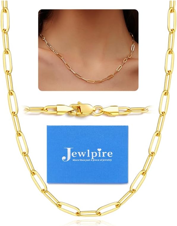 Jewlpire Silver/14K Gold Plated Paperclip Necklace for Women, 3mm 4mm 5mm Necklaces for Women, Women's Paperclip Chain Necklaces 16 18 20 22 24 26 Inch