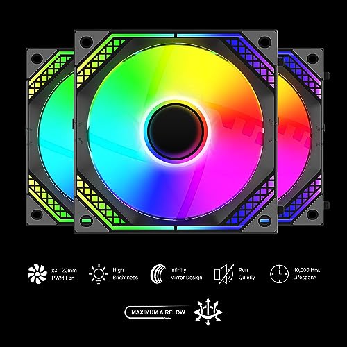 Image of Ant Esports Infinity Flow 3 in 1 120mm ARGB Case Fan Kit with ARGB Infinity Mirror Design and Daisychainable Connections, 2000 RPM, 58.23 CFM Airflow - Black