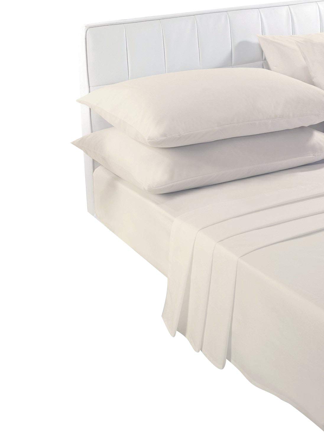 Voice7 Cream Super King Flat Bed Sheet - Plain Dyed Poly Cotton Percale Quality Flat Sheets ( - Super-King Flat)