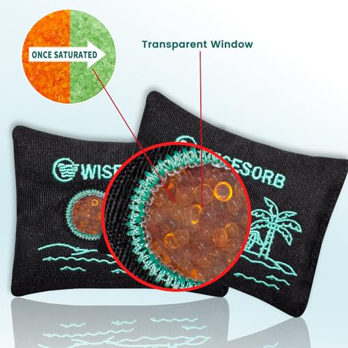 Wisesorb 100g x 5pcs Rechargeable Desiccant Packs, Reusable Car Dehumidifier Bags Color Indicating Silica Gel Packets Moisture Absorbers for Storage Bins, Suitcase, Safe, 3D Filaments, Electronics