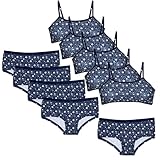 Popular Matching Girls Underwear Set - Crop Cami Training Bras for Girls with Hipster Girls Panties 10 pc Navy Stars XL
