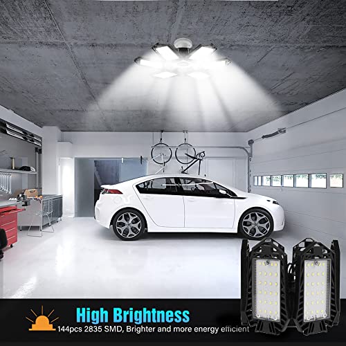 Brainiac 80W Led Garage Lights, 8000 Lumen Led Light Bulb With 6 Adjustable Panels, 6500K Daylight Light Bulbs Fixture Garage Lighting Led Deformable Garage Ceiling Lights For Workshop Basement #TOP7