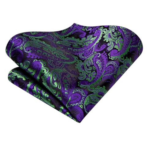 Image of Hi-Tie Silk Ascot for Men Self Tie Men's Cravat and Flower Lapel Pin Handkerchief Cufflinks Set for Wedding Party
