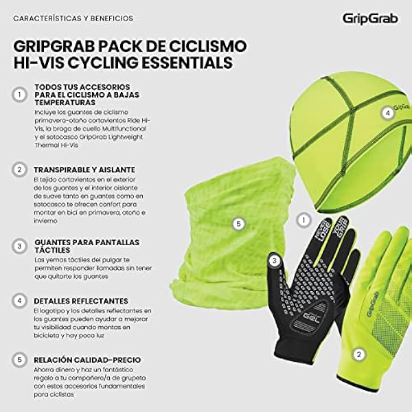 GripGrab Pack Esenciales Ciclismo Guantes Ride Cortavientos Ciclismo Térmicos Gorro Invierno Y Braga de Cuello - Guantes Ciclismo Invierno Unisex Adulto