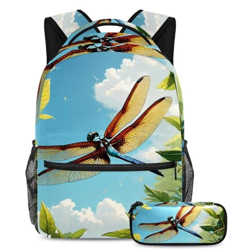 Ensemble sac à dos libellule multicolore grand volume avec trousse