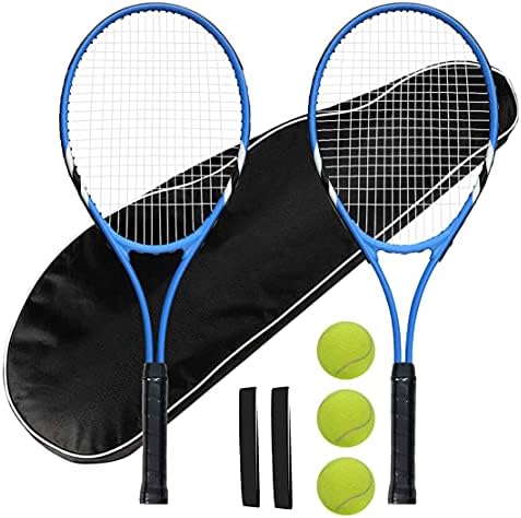 Layway Tennis Rackets 2 Players Recreational for Beginners ,Pre-Strung 27 Inch Light Adult Racquet Set for Women Men with Tennis Balls,Overgrips and Carry Bag (Blue)