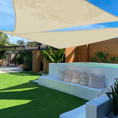 TANG 10' x 10' x 14' Sun Shade Sail Right Triangle Permeable Canopy UV Block Shade Cloth for Patio Outdoor Backyard Pergola Porch Deck Garden Carport Awning, Beige by TANG - Used condition - US$16.82