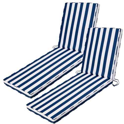 Iheqard Chaise Lounge Cushions Outdoor Set of 2, 71x22x3 in, Blue Stripes
