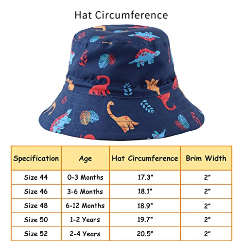 Dionsaur Baby Sun Hat Summer Toddler Boys Bucket Hats Upf50 Kids Beach Hats Sun Protection Cap For Boys 0-4 Years (Navy Colorful Dinosaur, 46) #TOP5