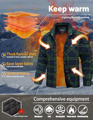 Image of TACVASEN Men's Flannel Shirt Quilted Lined Theraml Winter Coat Button Down Insulated Flannel Shirts Jacket