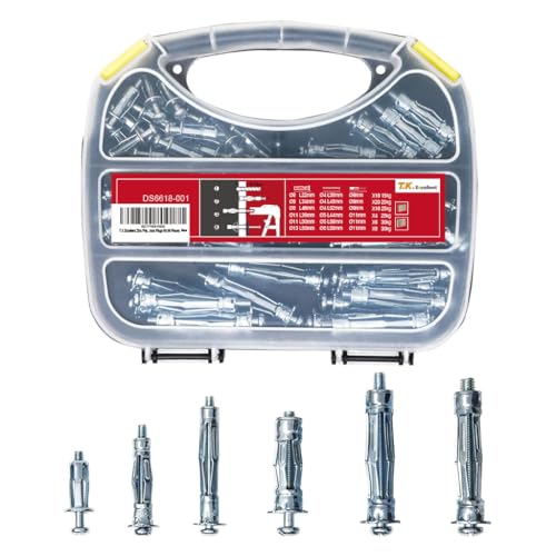 T.K.Excellent Hollow Wall Metal Anchors: 68PCS Heavy Duty Expansion Plugs Assortment Kit with Screws for Drywall Plasterboard Block - Load Capacity 15-30 kg with Storage Box