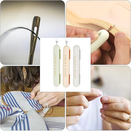 Miniatura 5 de Yunyu Juego De 3 Ayudas De Costura 2 En 1 Enhebrador De Agujas Y Separador De Costuras En Marrón Beige Verde Mecanismo De Retracción Seguro Práctico Accesorio De Costura Para Principiantes Y