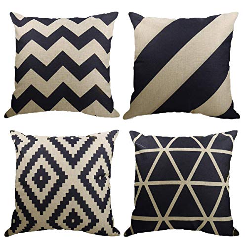 Neusky 4er Set Dekorativ Kissenbezug Kissenhülle Geometrische Muster 45 x 45cm Sofa Büro Dekor Kissenhülle aus Baumwoll…