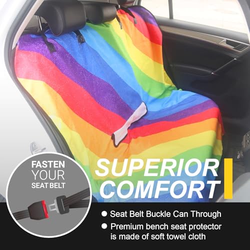 Image of Back Seat Cover for Car Trucks Van SUV Jeep,Waterproof Rear Bench Towel Seat Covers for Dogs and Kids,Automotive Backseat Protector (Rainbow)