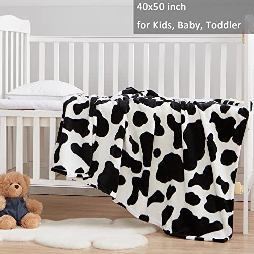 Cow Print Blanket -Wish Tree Soft Fleece Kids Blanket Throw With Cow Print For Baby Seat, Kids' Bed, Couch, Sofa (Round Cow Print, 40*50 Inches) #TOP1