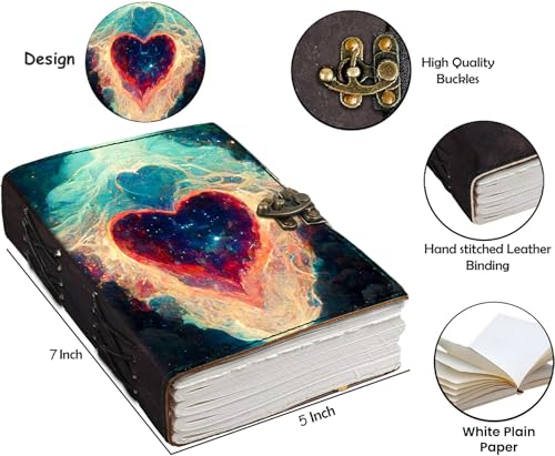 Image of Mr KRAFT Handcrafted A5 120 GSM Premium White Paper Red Heart UV Print Diary Leather Journal with Unique UV Love Print Writing Diary Notebook Unruled Personal Diaries for Men,Women-5x7 (Heart)